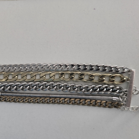 Silver and Gold Curb Chain Bracelets Set - Picture 8 of 8